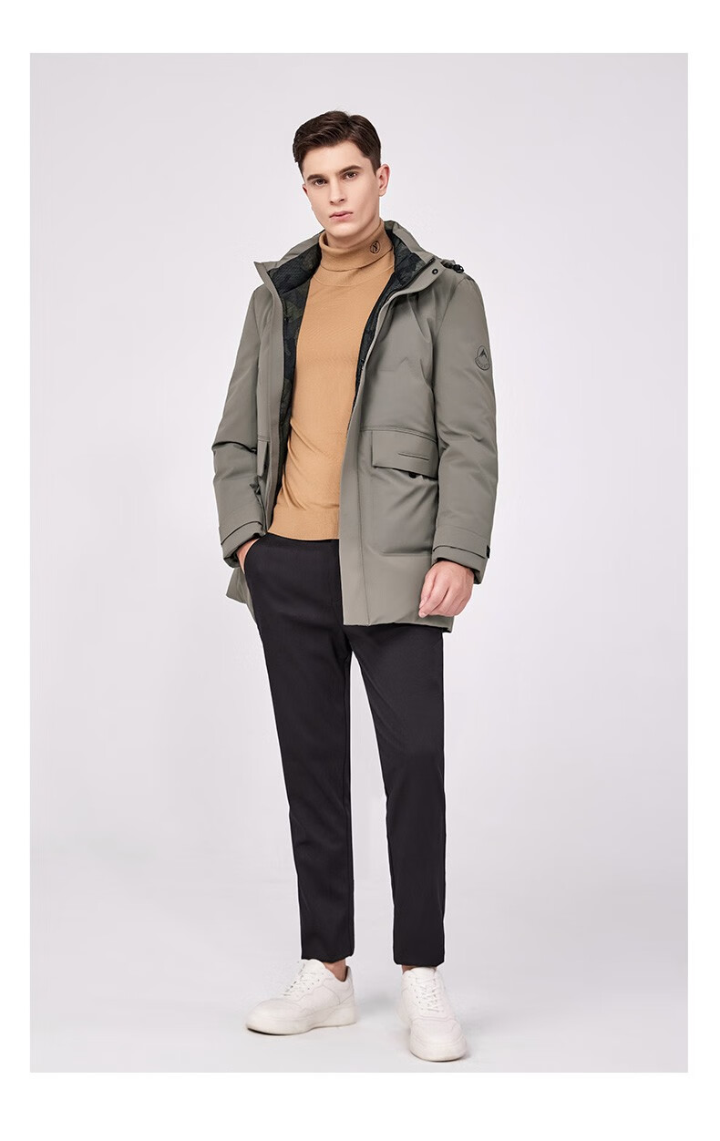 斯得雅(stava)男士羽绒服冬季连帽新款男装保暖纯色中长款外套男御寒