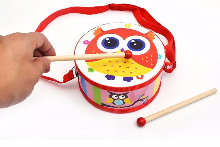 木制宝宝手敲鼓双面鼓儿童打击乐器拍拍鼓音乐玩具小鼓紫色兔子15cm