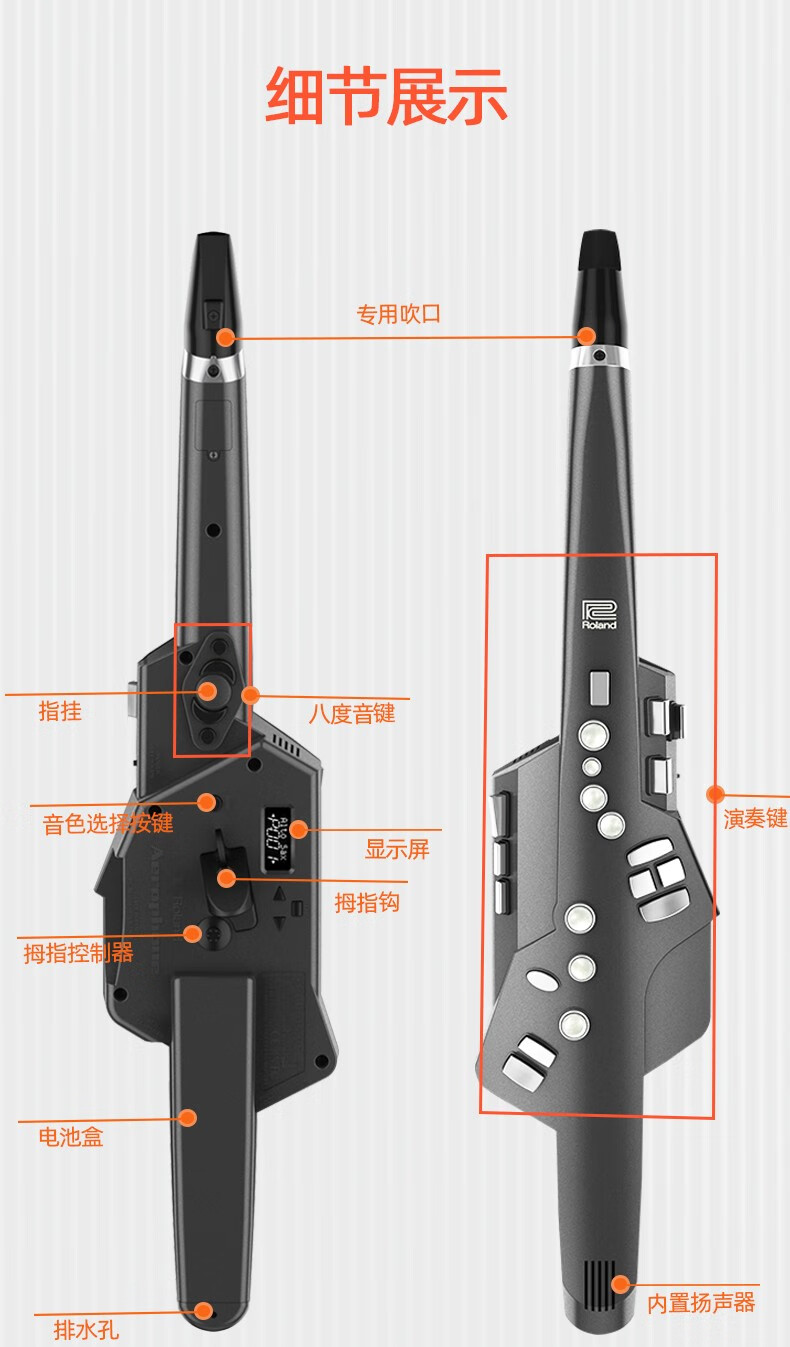 初學者電薩克斯 自帶音源揚聲器 電子管吹奏樂器 ae-05黑色 羅蘭ex