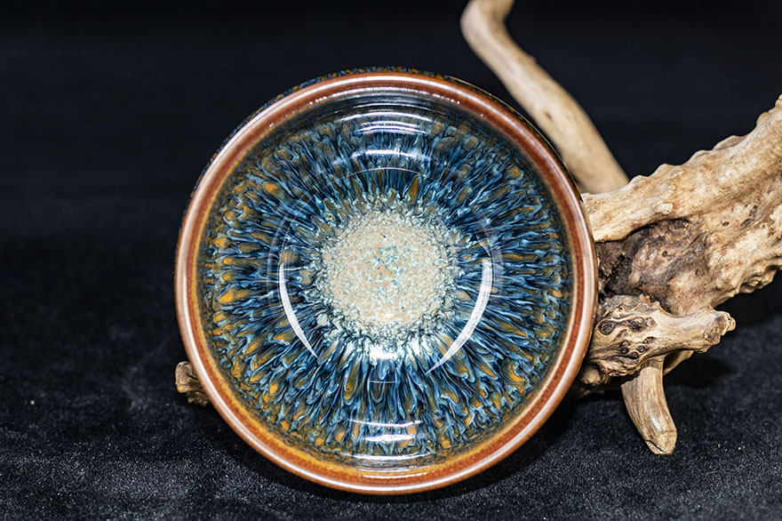 多颗釉泪金丝蓝孔雀曹伟俊建阳建盏礼盒装口径9b64