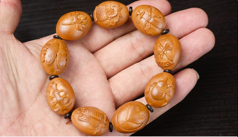 盘道 橄榄核手串 橄榄核曹乐暗八仙 文玩手串橄榄核雕男士手把件 曹乐