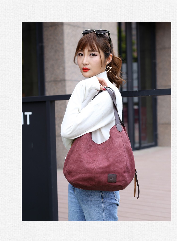 女包帆布包女单肩手提帆布袋布兜多隔层纯色简约时尚休闲轻便女士布包