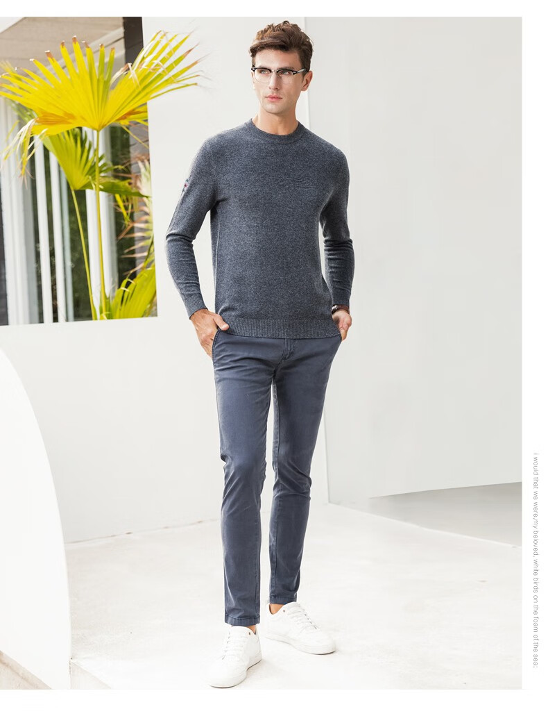 杉杉 羊毛衫男 秋冬季新款纯羊毛圆领保暖厚款针织衫男士居家旅行商务