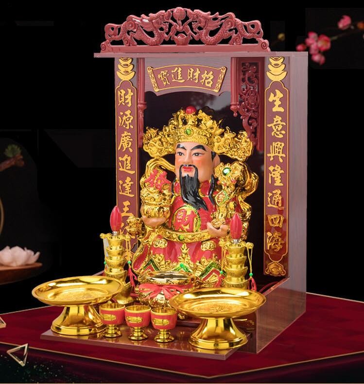 摆件财神爷佛像家用店铺开业陶瓷红衣文武财神居家供奉佛世羽鹿16寸