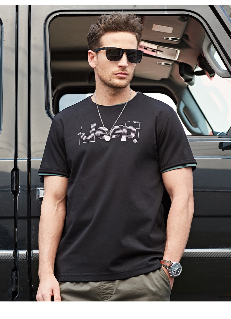 jeep吉普男装2021夏季新款男士短袖t恤纯棉体恤时尚潮流字母夏天t恤