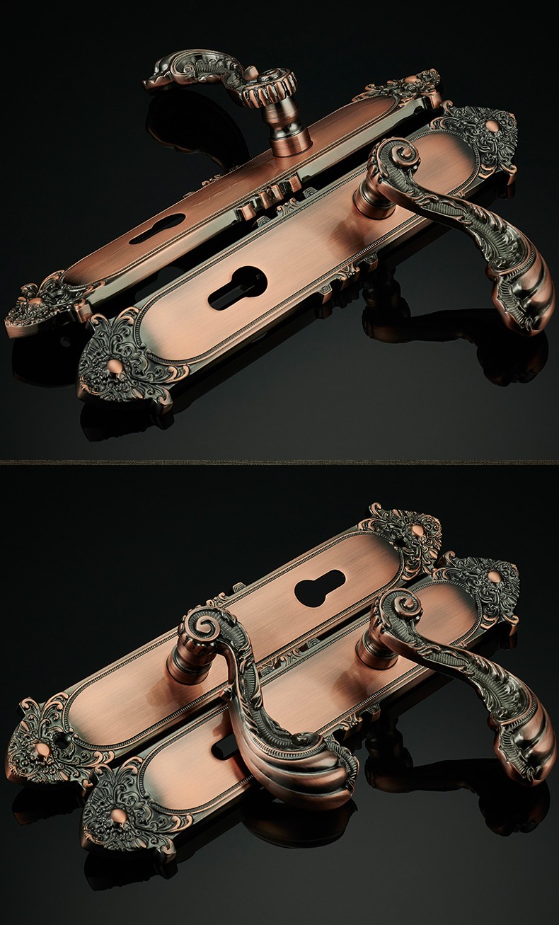 格林美域欧式门锁纯铜仿古室内门锁全铜子母门锁别墅卧室房门锁假锁不