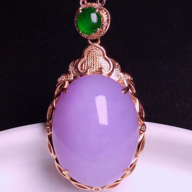 紫罗兰鸽子蛋翡翠吊坠 冰种翡翠缅甸天然a货玉石平安玉坠玉佩珠宝项链