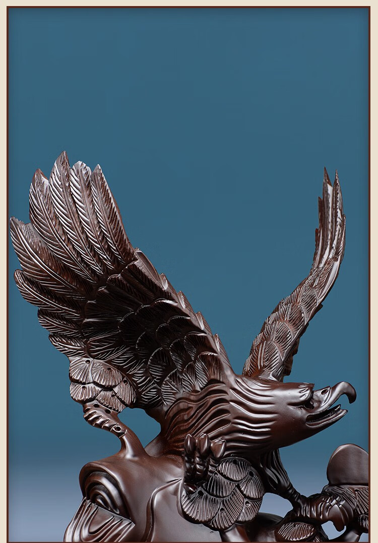 实木雕大展鸿图老鹰摆件大展宏图雄鹰办公室桌面装饰摆设礼品 整木雕