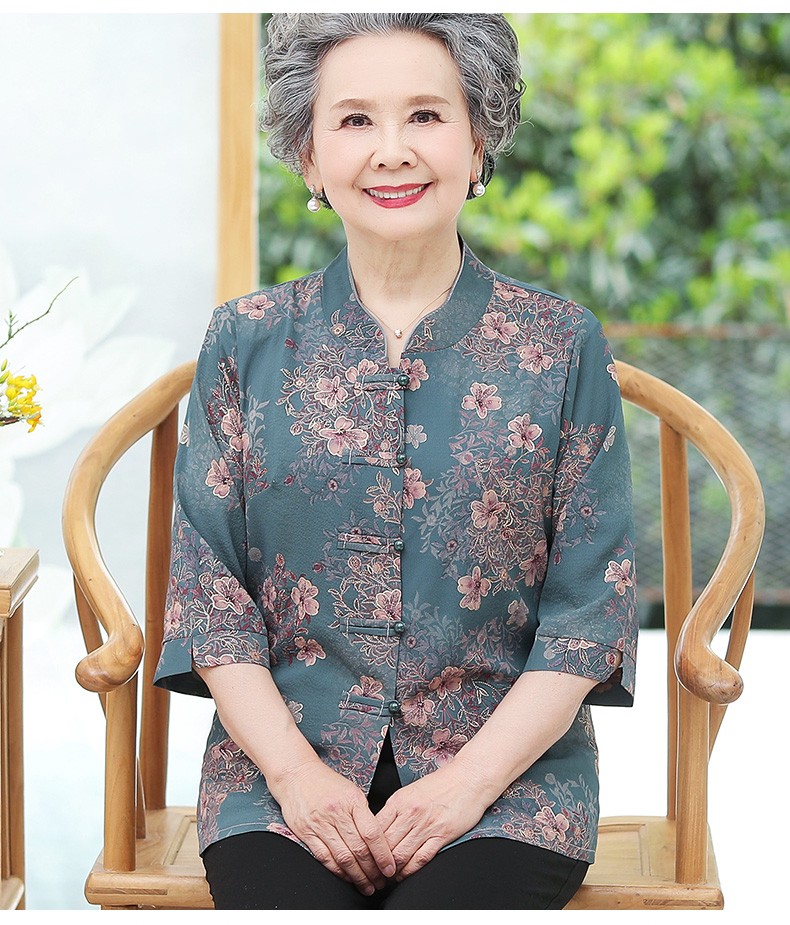 中老年人女装套装夏季奶奶装70-80-90岁衬衫老太太服装夏装上衣老人