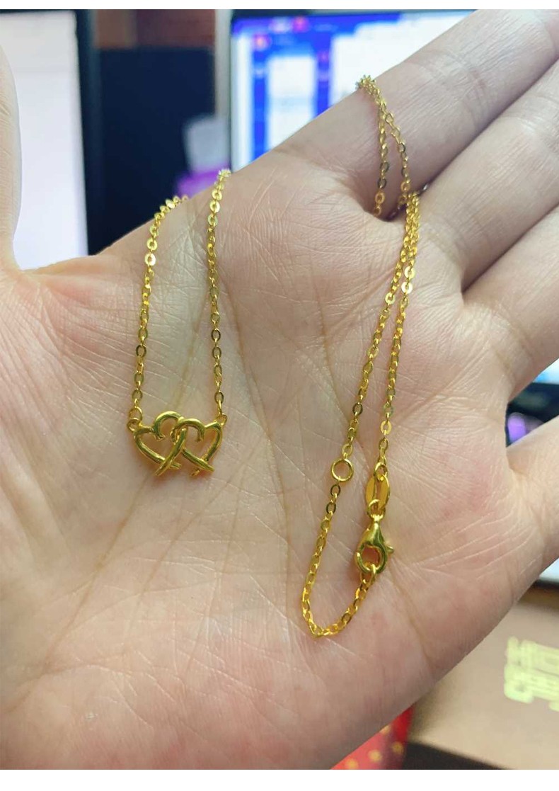 红色年轮 黄金爱心项链女款 金项链双心套链 足金999爱心吊坠坠子5g
