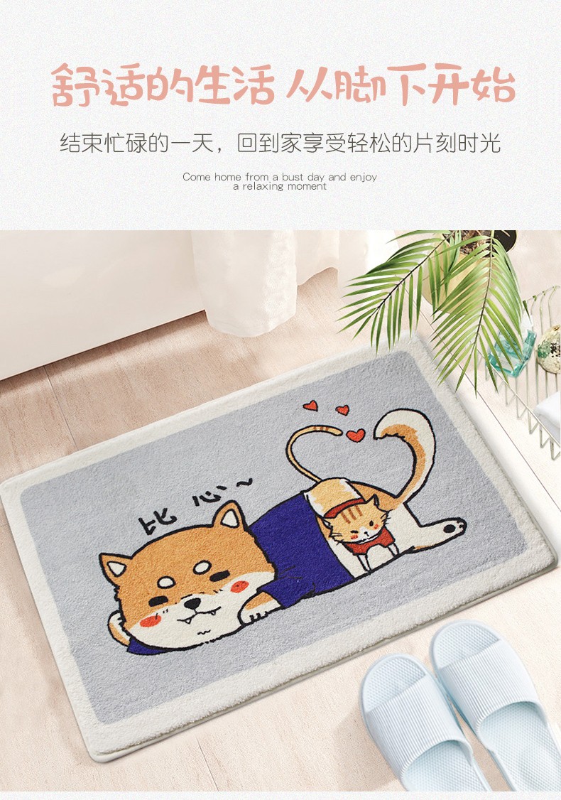 88870-慧希仿羊绒吸水地垫浴室卫生间防滑脚垫子入户门进门防潮门口家用门垫 蓝色鲸鱼(升级加厚款-仿羊绒) 40*60cm-详情图