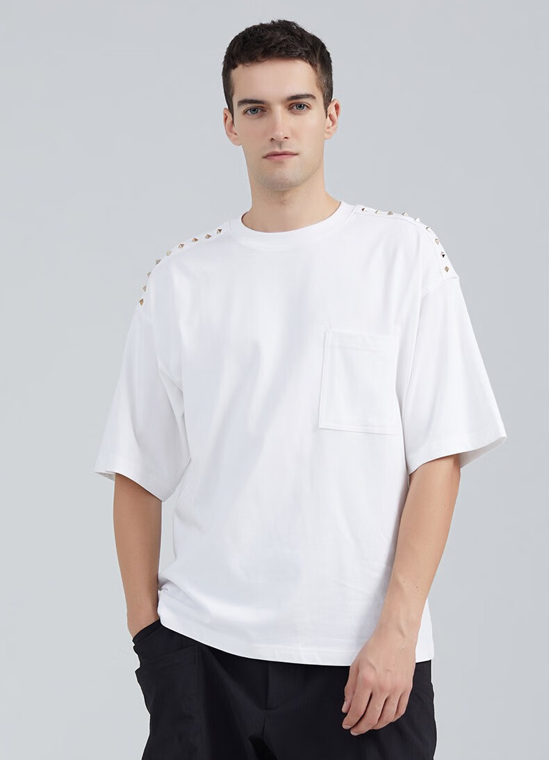 商场同款b牌新款男士圆领短袖t恤潮流夏季宽松落肩t恤男2102018010