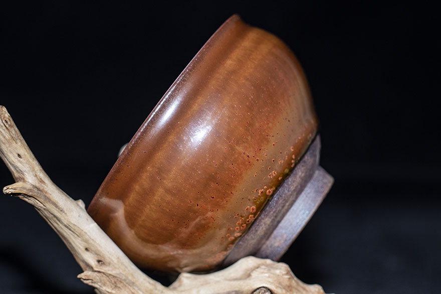 柴烧红梅盏缪国华建阳建盏主人杯口径91h58