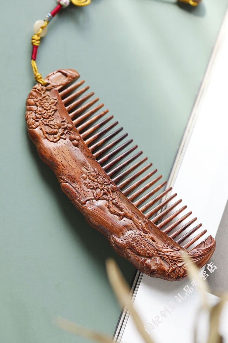 映源 富贵长寿木梳海南黄花梨檀木梳子红木专属定制刻字海黄定制情人