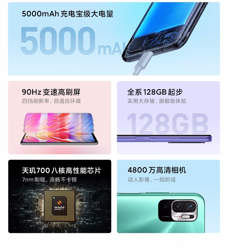小米redmi 红米note10 5g手机 晴山蓝 全网通(8 256g)【图片 价格