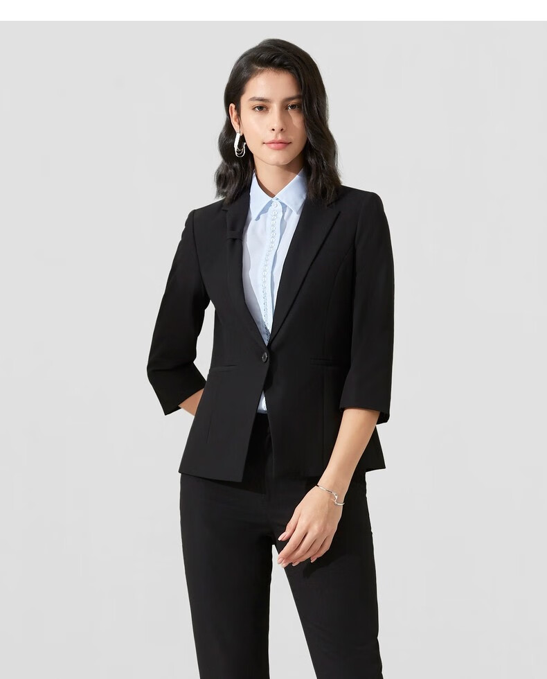 g2000女装21年新品商务休闲西服九分袖设计感不规则领边设计小西装