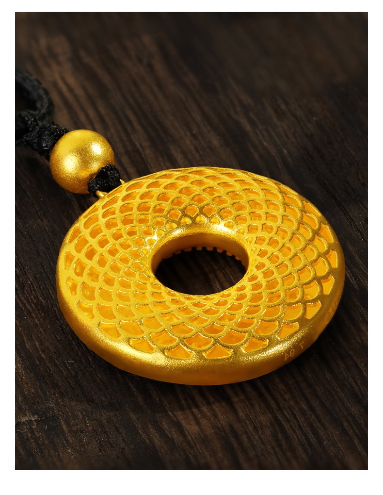 中国黄金 黄金吊坠平安扣中性古法玲珑八宝吊坠自戴节日送礼 约8.35g