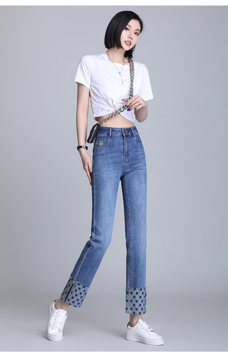 saintmengya原创时尚牛仔裤休闲女裤子春秋季2022新款修身显瘦高腰烟