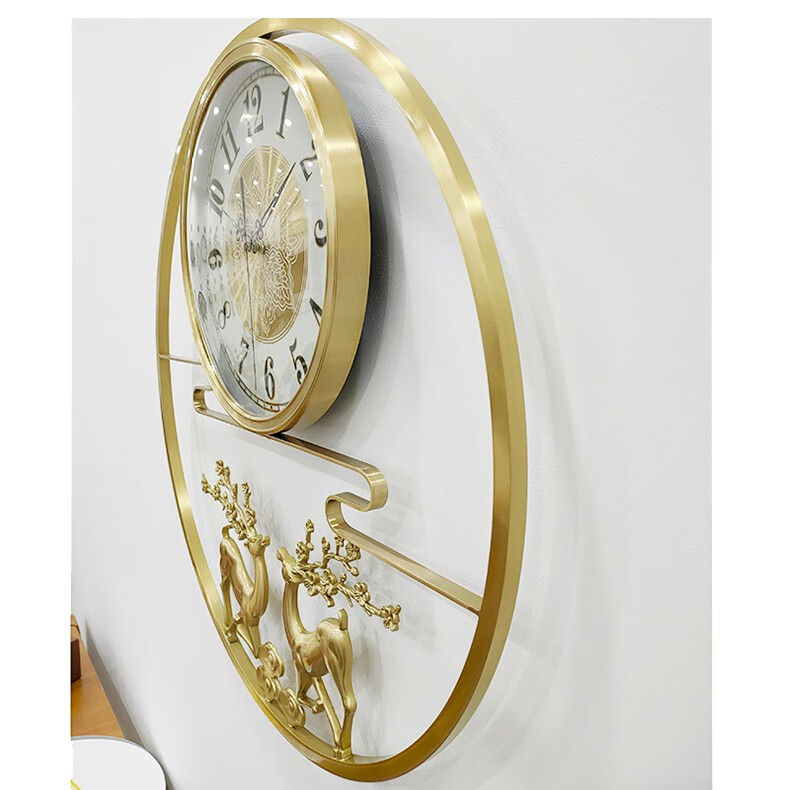 凯琴新中式纯铜挂钟中国风客厅挂钟古典时钟背景墙全铜挂表 86071黄铜