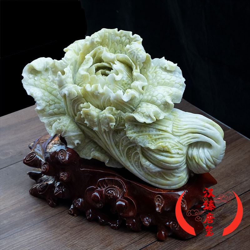 汉臻唐玺 蓝田玉白菜百财如意摆件客厅玄关摆件店铺开业乔迁礼品工厂