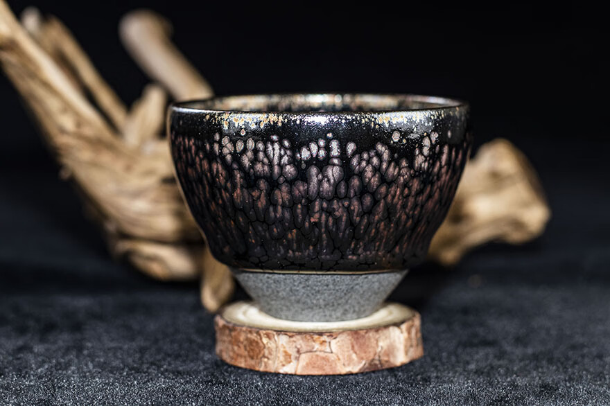 非遗传承人紫金油滴盏釉色璀璨结晶佳飞惺建盏口径7b86