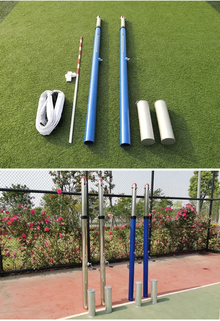 移动式排球柱加厚手摇升降比赛气排球架柱网柱沙滩排球架子全不锈钢
