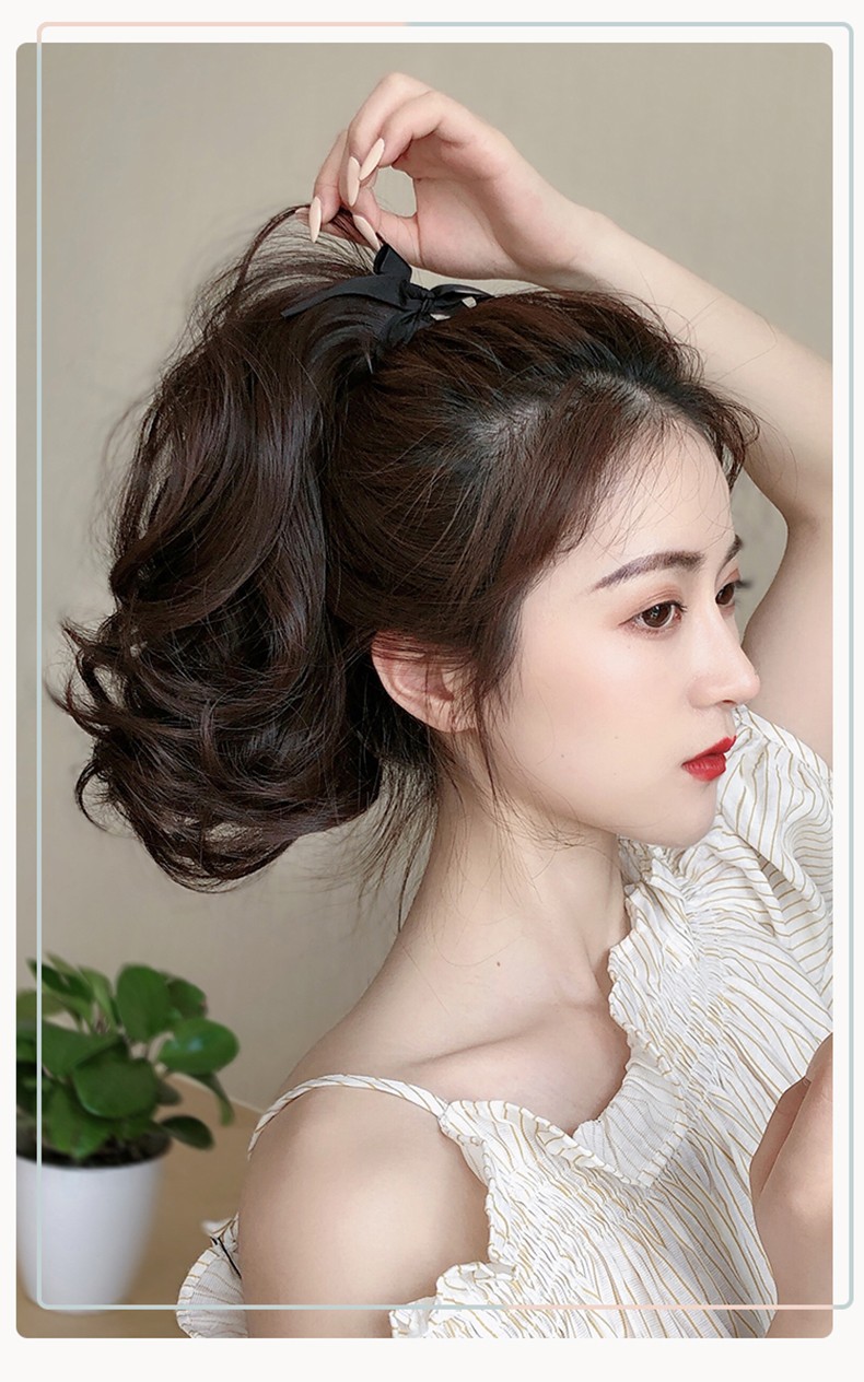 纵美假马尾假发女微卷短辫子隐形短卷发绑带式短发假发尾短款仿真发