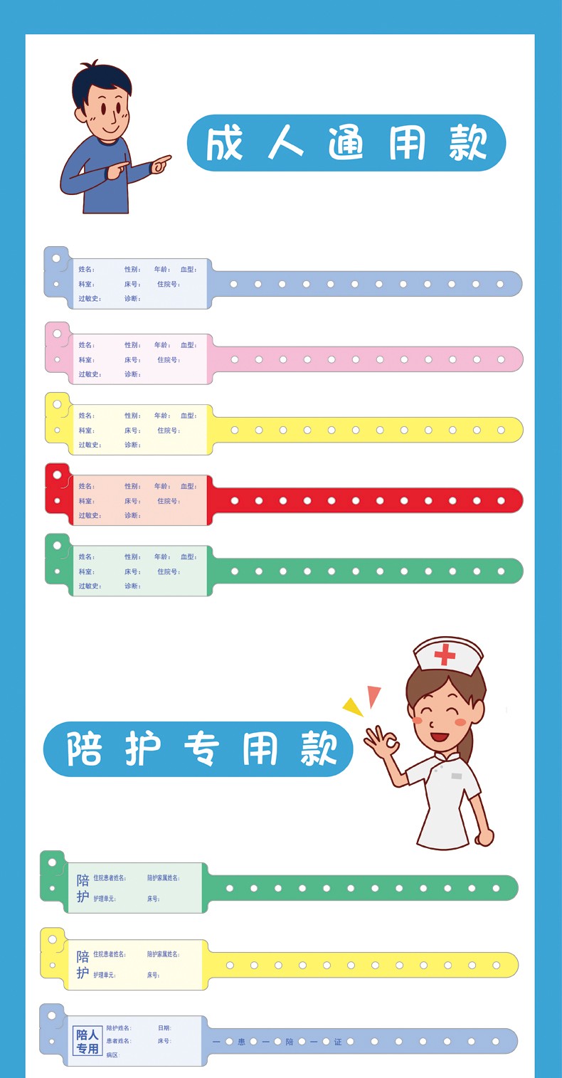 医用横线护理手腕带护理部住院一次性防水手写病人陪护医院手环陪护
