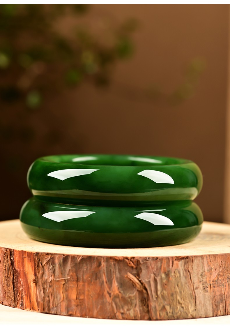 玉华情和田玉手镯碧玉菠菜绿玉镯子宽条女款玉石送妈妈送女友圈口内径