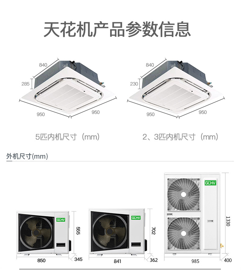 志高出品gchv天花機3匹5匹p吸頂機商用中央空調3三相電220v380v八面出