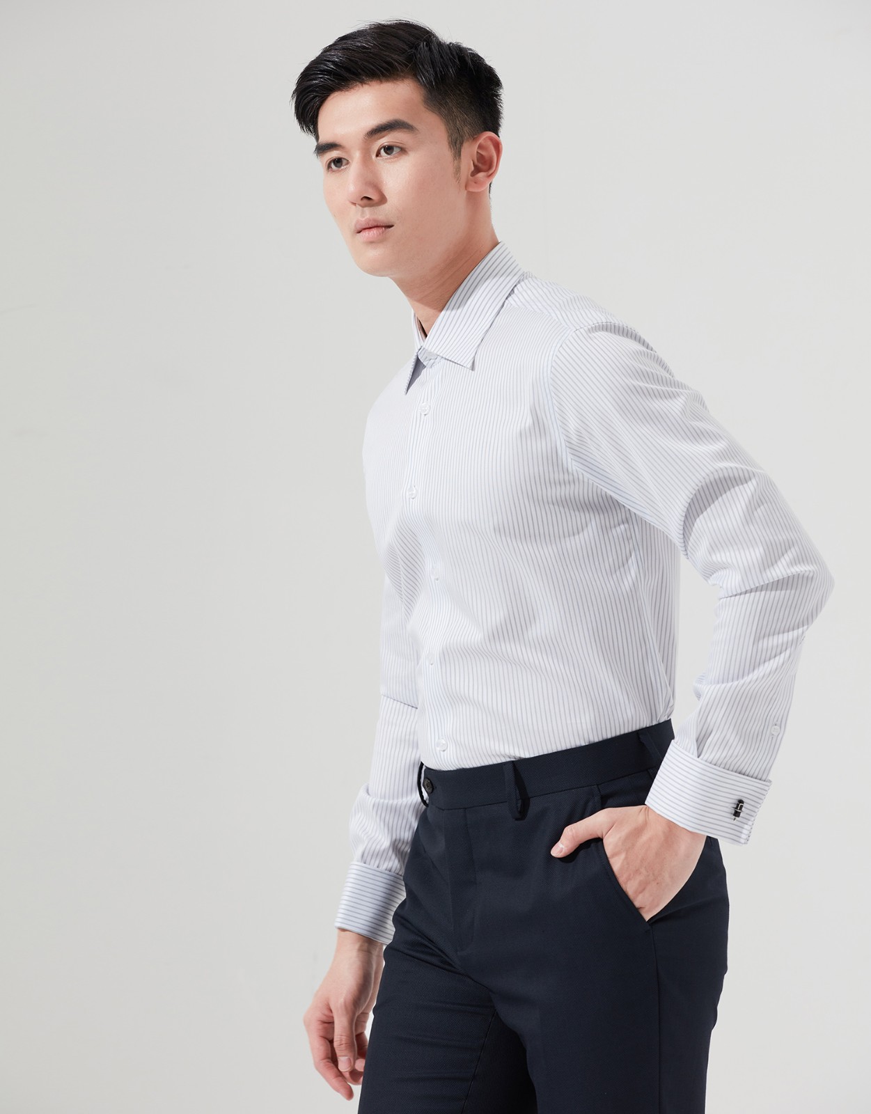 hany纯棉法式衬衫男长袖高端条纹修身正装免烫休闲男士衬衣迪普斯条纹