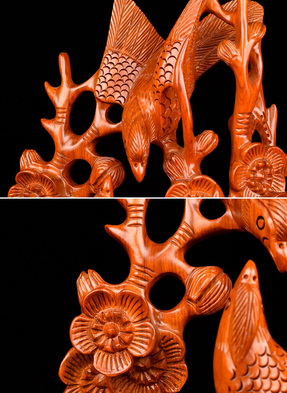 御木轩花梨木喜鹊登梅木雕摆件家居装饰风水客厅装饰喜上眉梢桌面摆件