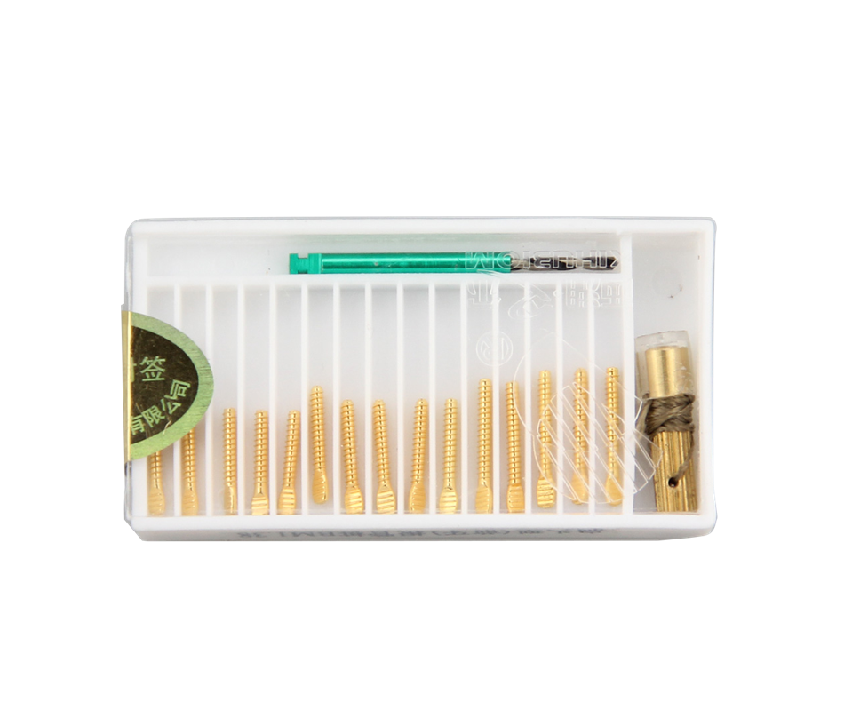 西湖巴尔24k镀金骨螺纹根管桩金属桩前牙扁头型15只盒后牙方头型后牙