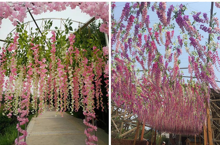 仿真紫藤花假花藤条紫罗兰绢花吊顶塑料花串藤蔓室内壁挂绿植婚庆装饰