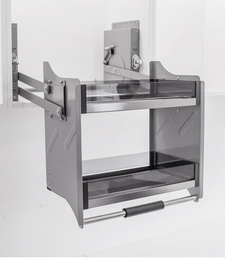 橱柜升降拉篮钢化玻璃多功能厨房壁柜下拉式调味拉篮玻璃升降机650柜