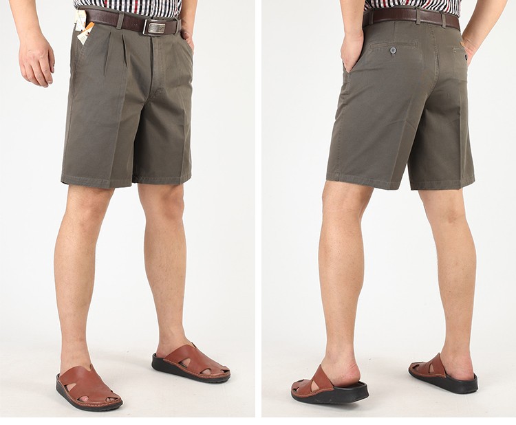 布衣门夏季薄款中老年短裤男士高腰宽松纯棉五分裤免烫双褶休闲中裤子