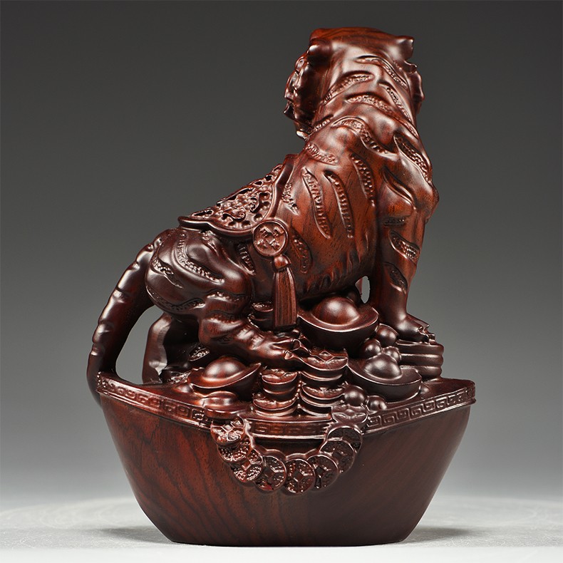 黑檀木雕老虎摆件生肖虎上山虎家居客厅办公室福虎装饰品年会商务木雕