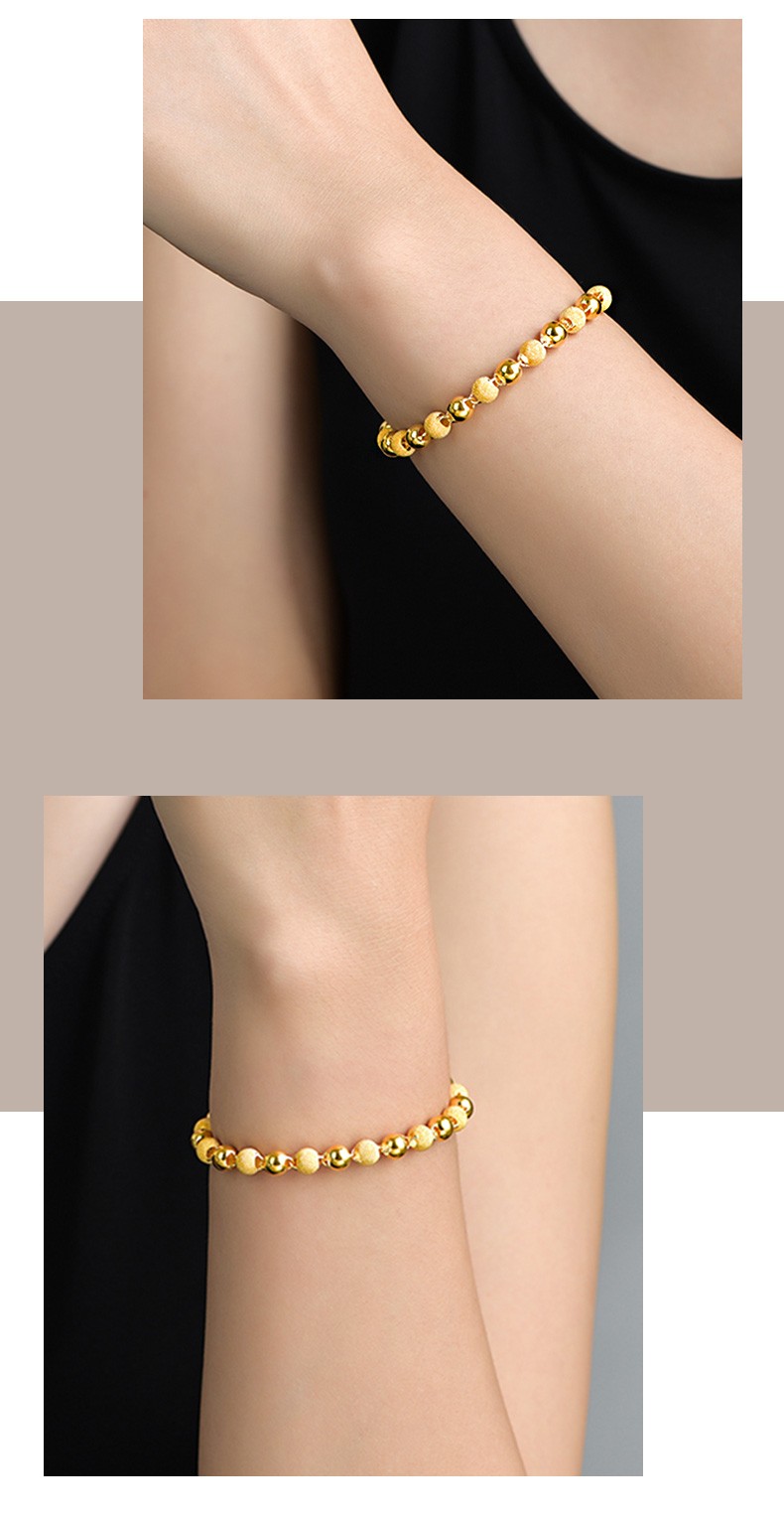 百泰首饰黄金光珠手链女足金珠子女士磨砂圆珠链子送女友礼物537g