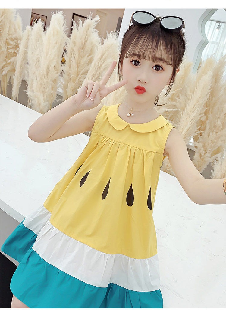 夏天裙子背心裙小女孩312岁夏季公主裙黄色条纹裙110推荐身高100厘米