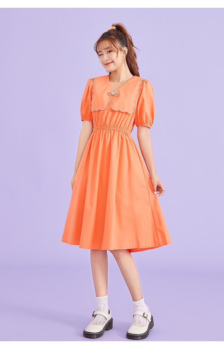 ief/爱依服连衣裙女2021年夏季新款日系设计感海军领泡泡袖收腰裙1d2