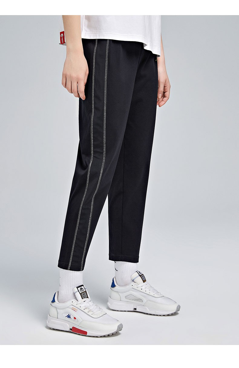 kappa卡帕九分裤女运动裤针织休闲裤直筒卫裤黑色990m