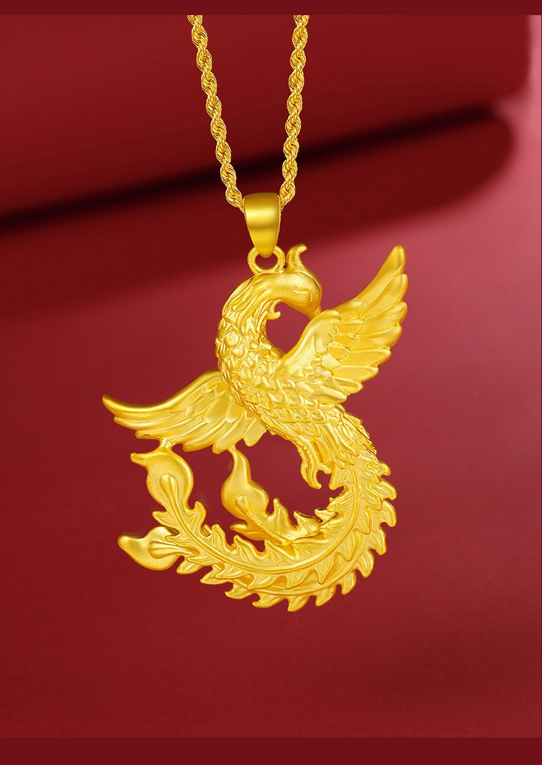 楚饰玉黄金项链女足金凤求凰吊坠3d硬金结婚嫁妆首饰送礼凤凰吊坠约