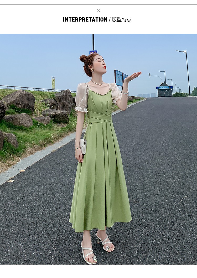 燕浔牛油果绿色温柔风连衣裙女夏季2022新款收腰显瘦高级感气质长裙子
