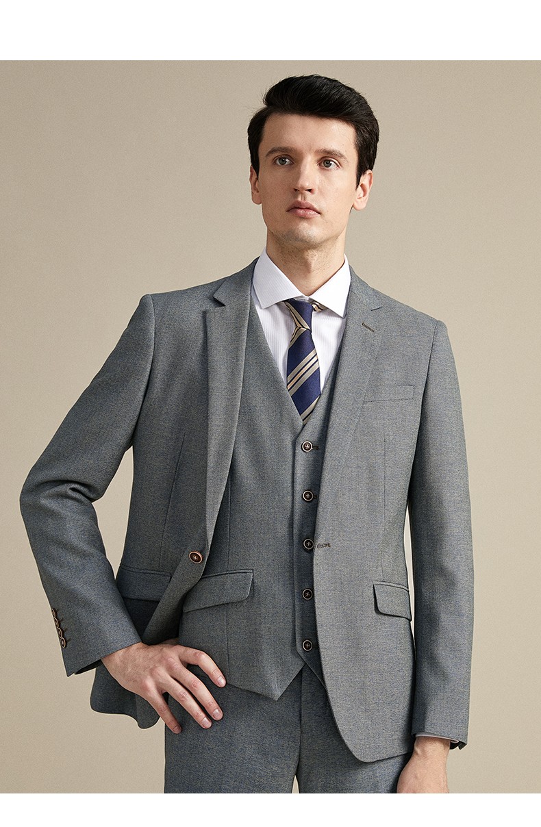 西服套装男意式西服套装男秋季职业正装上班灰色西装定制新郎结婚礼