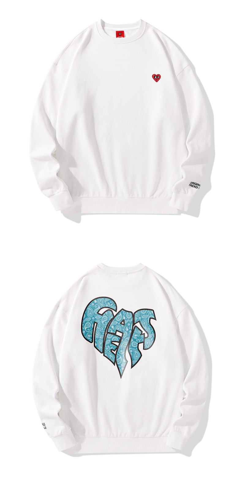 查尔斯桃心腰果花logo字母印花圆领卫衣男女同款白色xl