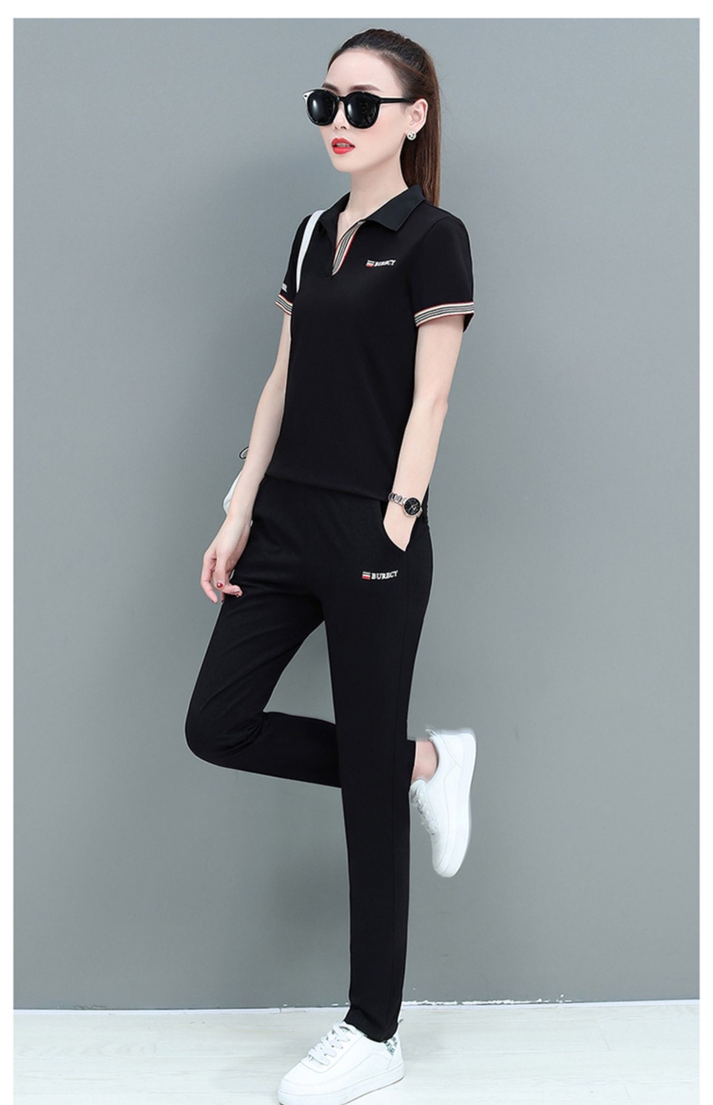夏季套新款夏天显瘦翻领短袖t恤衫休闲套装旅游运动服套装女装夏款棉