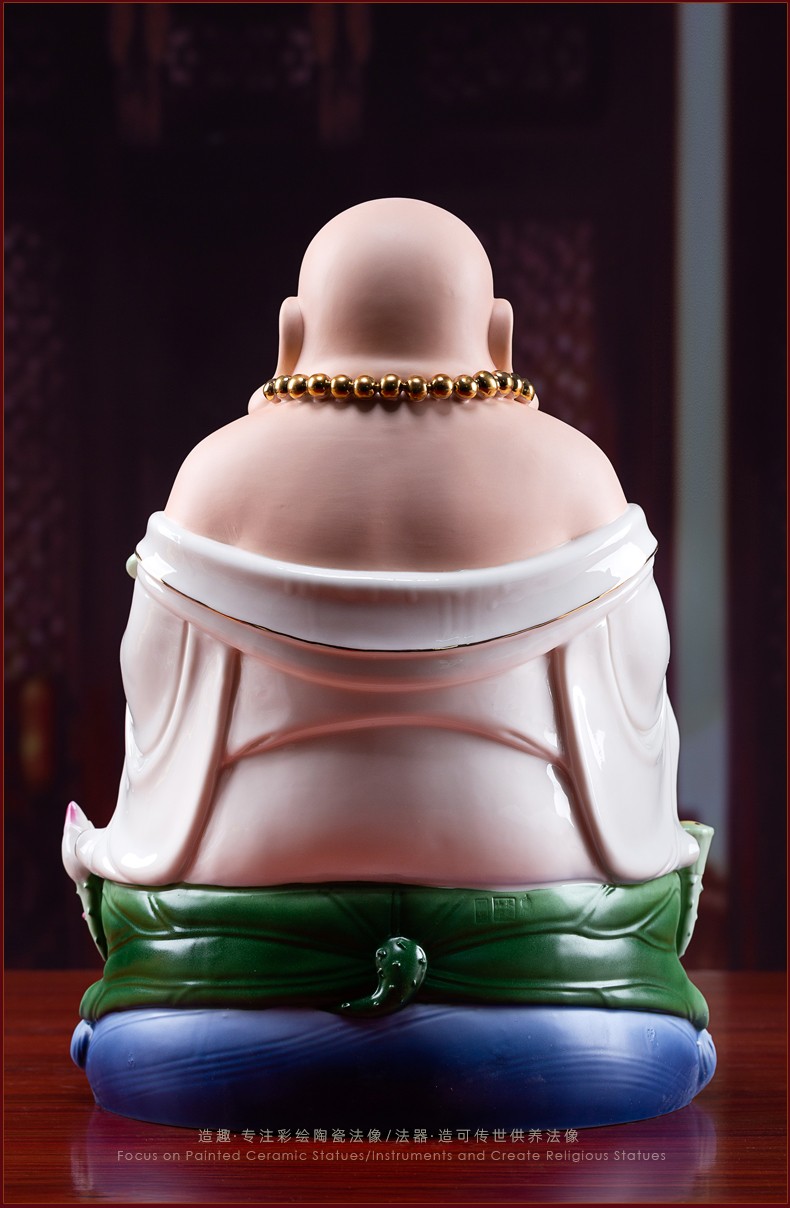 造趣zaoqu陶瓷弥勒佛像弥勒菩萨大肚笑佛家用供奉招财摆件14寸坐莲