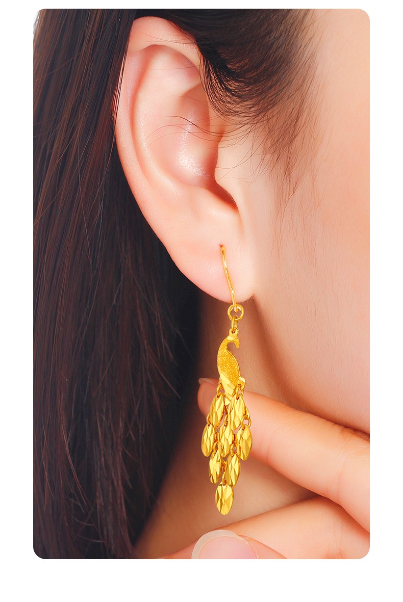 七夕节礼物中国黄金黄金耳坠孔雀999足金黄金耳吊金耳挂女款婚嫁561克