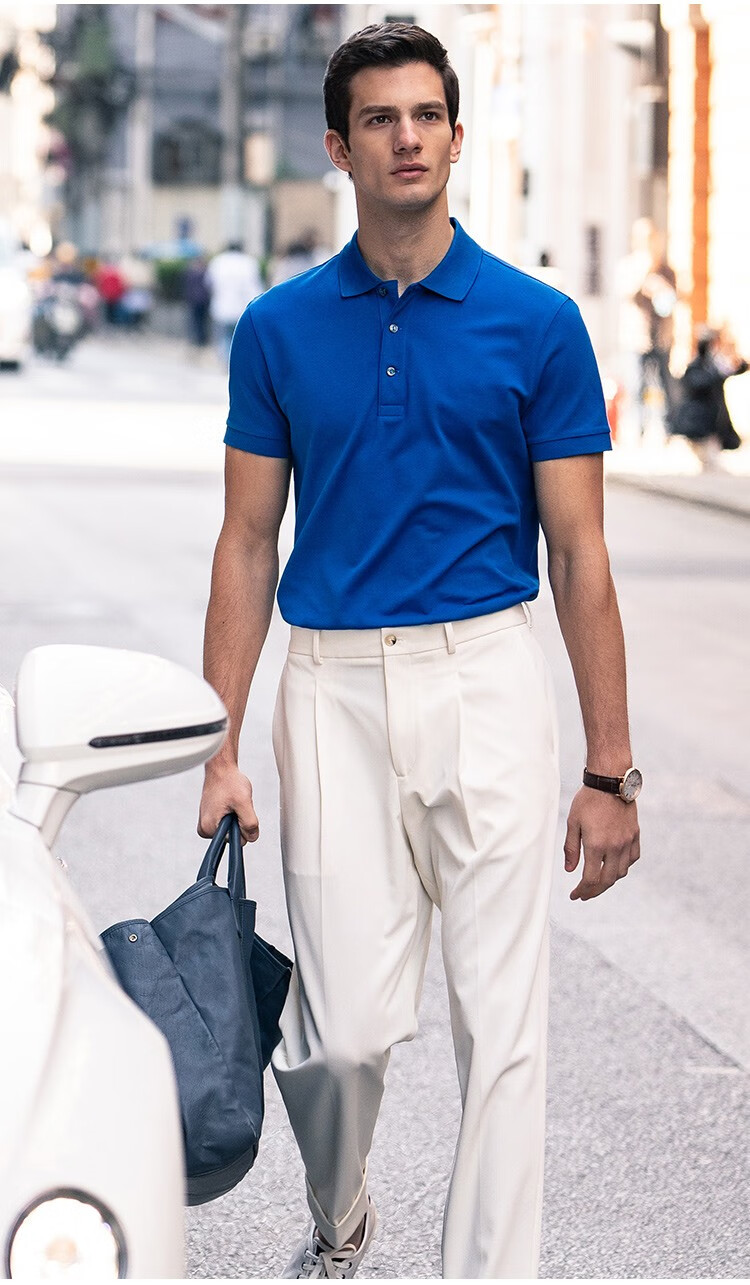 Mr.Bu T-Shirt Spring And Summer Short-Sleeve Polo Shirt, Solid Color Men's Clothing, Middle-Aged Casual Undershirt, Deep Royal Blue, L/175 9