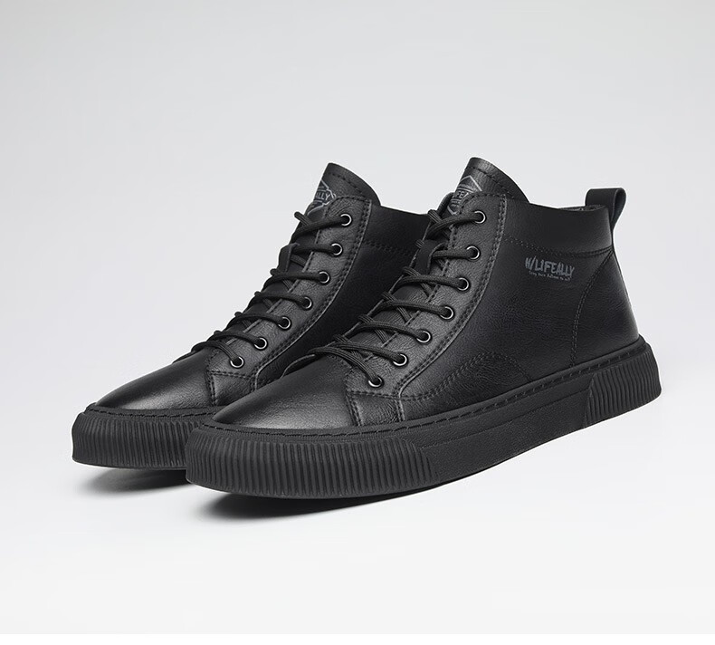 hla海澜之家休闲鞋男鞋秋冬季新款百搭舒适中高帮皮面板鞋男士潮流